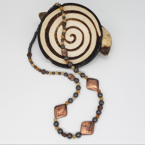 Copper, Hematite & Yellow Quartzite Bead Necklace - Picture 2 of 12